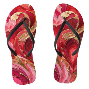 Chinelos Femininos Red & Pink Gold Swirl
