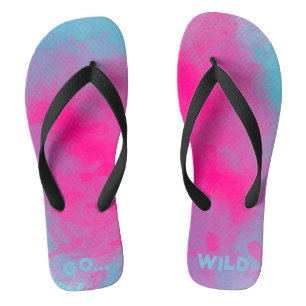 Chinelos FICA SELVAGEM - Tinta Rosa Azul Salpico de Aquarel