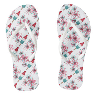 Chinelos Fireworks Red White Rocket Pop de 4 de julho
