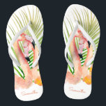 Chinelos Flamingas Tropicais de Aquarela com o seu nome<br><div class="desc">Escapar para um paraíso tropical com este par único de chinelos personalizados com um par de flamingos rosas e frondes palmeiras. Edite o nome de exemplo mostrado no modelo de design para o calçado esquerdo e direito. Estas dão presentes maravilhosos em todas as ocasiões e são especialmente simpáticas para as...</div>