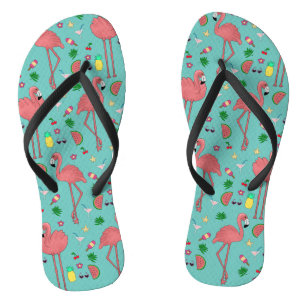 Chinelos Flamingos e Tema de Verão - Azul