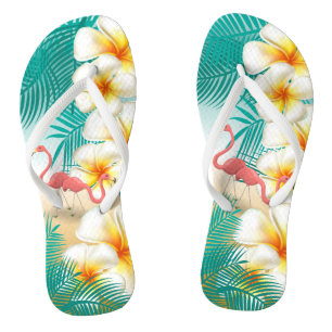 Chinelos Flamingos em um Design de praia tropical teal
