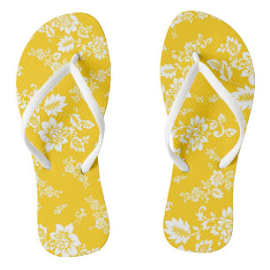Chinelos Flip Flop Floral Branco em Fundo Amarelo de Primav