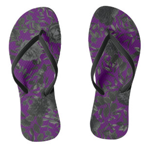 Chinelos Flip-Flops De Casamento Gótico Rosa Roxo e Preto