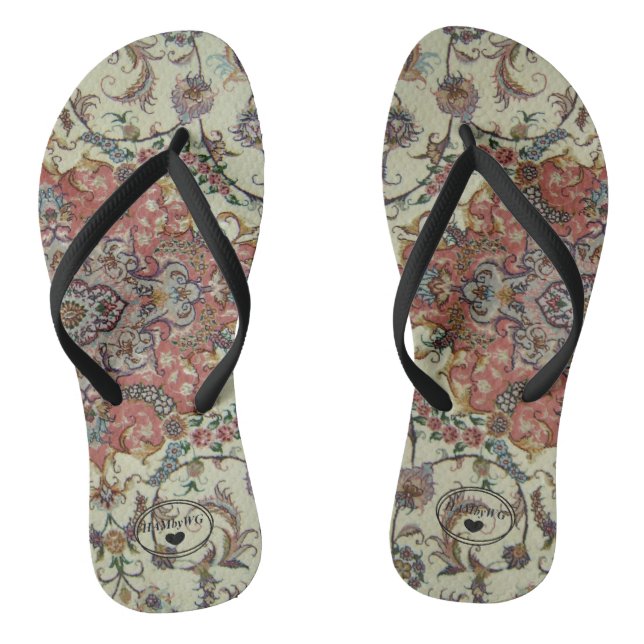 Chinelos Flip-Flops HAMbyWG - Design Persa de Creme/Salmão (Pé da cama)