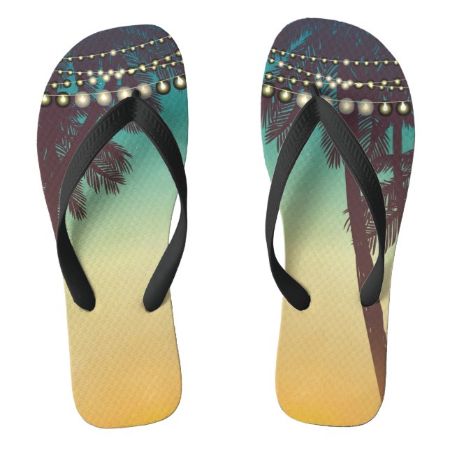 Chinelos Flipflop Sandals Beach Sunset Palm Tree String Lig (Pé da cama)