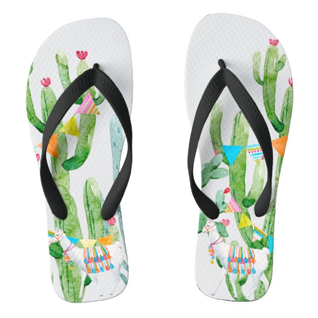 Chinelos Flipflop Sandals Boho Llama Bohemian Cactos Desert (Pé da cama)