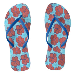 Chinelos Flipflops de Hibiscus Azul e Vermelho