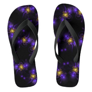 Chinelos Flor de Fractal Roxa Centrada em Dourado