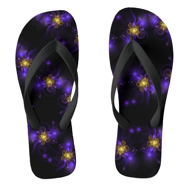 Chinelos Flor de Fractal Roxa Centrada em Dourado (Pé da cama)