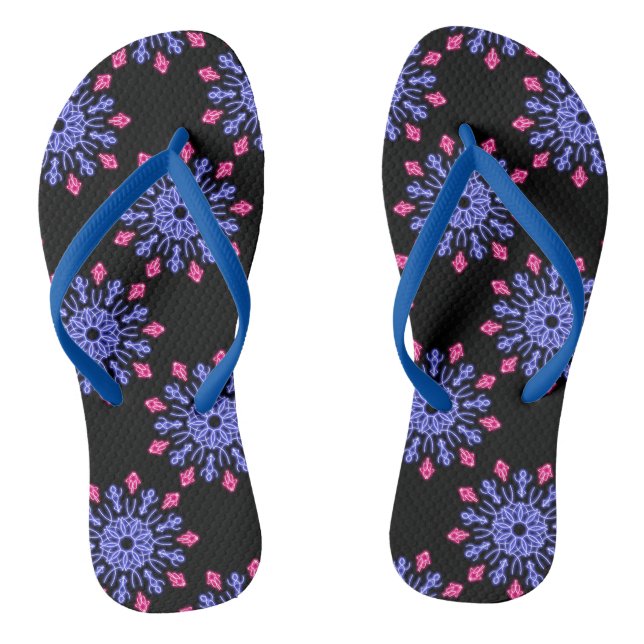 Chinelos Flor de néon azul e vermelha (Pé da cama)