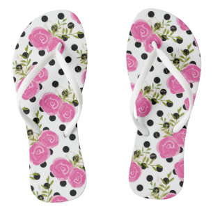 Chinelos Florais Rosa com Bolinhas