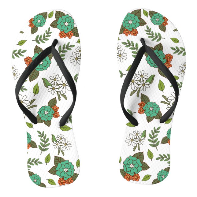 Chinelos Floral Branco e Verde Retro (Pé da cama)