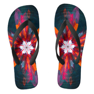 Chinelos Floral Flores de Mandala Laranja Vermelho Abstrato