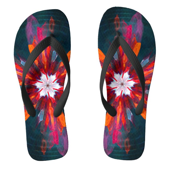 Chinelos Floral Flores de Mandala Laranja Vermelho Abstrato (Pé da cama)