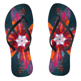 Chinelos Floral Flores de Mandala Laranja Vermelho Abstrato