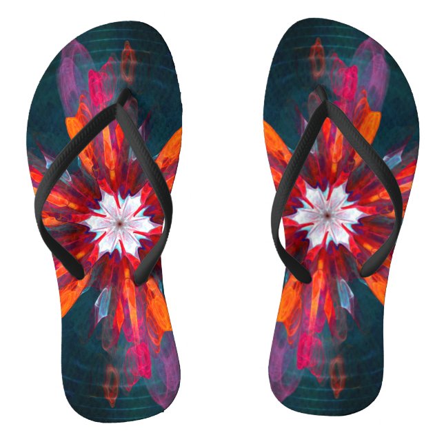 Chinelos Floral Flores de Mandala Laranja Vermelho Abstrato (Pé da cama)