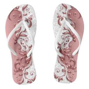 Chinelos Floral Metálico Dourado Rosa