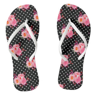 Chinelos Floral Rosa com Bolinhas