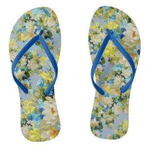 Chinelos Flores Azuis e Blooms Springtime