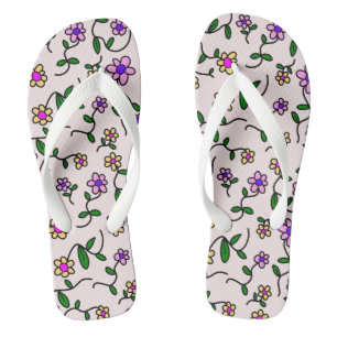 Chinelos Flores Coloridas, Padrão Floral, Verde, Boho