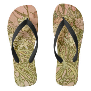 Chinelos Flores de cravo Mucha Art Nouveau