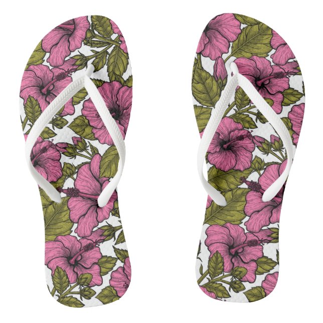 Chinelos Flores de hibisco rosa (Pé da cama)