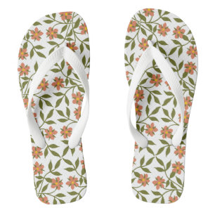 Chinelos Flores Laranja, Padrão Floral, Verde, Boho
