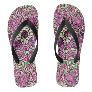 Chinelos FLORES, PACOTES E DRAGÕES, BLack branco-rosa