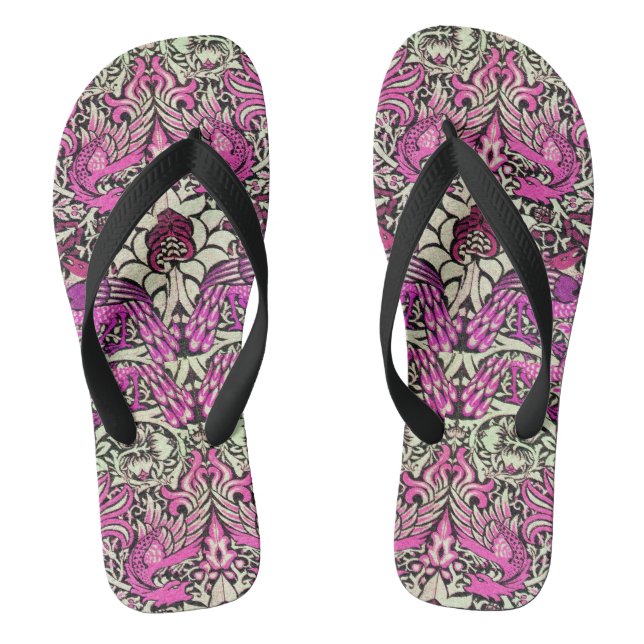 Chinelos FLORES, PACOTES E DRAGÕES, BLack branco-rosa (Pé da cama)