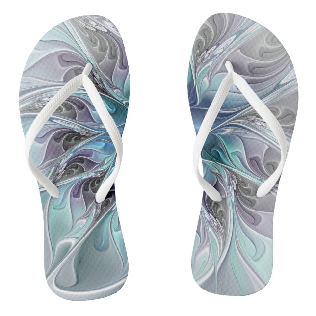Chinelos Florescer Abstrato Moderno Fractal Flor Com Azul (Pé da cama)