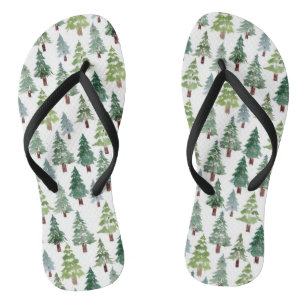 Chinelos  Floresta de inverno com pinheiro Russo de Aquarel