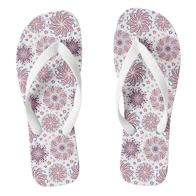 Chinelos Fogos de artifício vermelhos branco e azul (Pé da cama)
