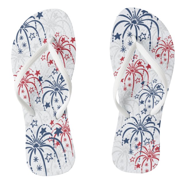 Chinelos Fogos-de-artifício vermelhos & estrelas brancos e (Pé da cama)