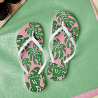 Folhas de Monstera, rosa e verde, monograma