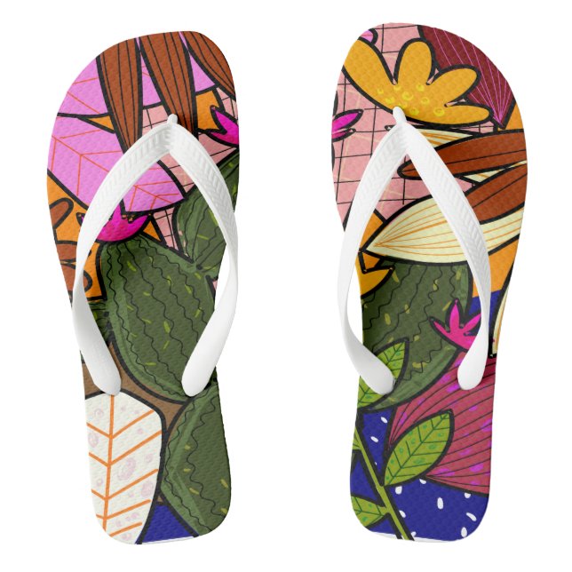 Chinelos Folhas e flores tropicais abstratas (Pé da cama)