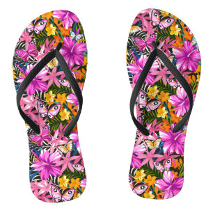 Chinelos Folhas tropicais e flores