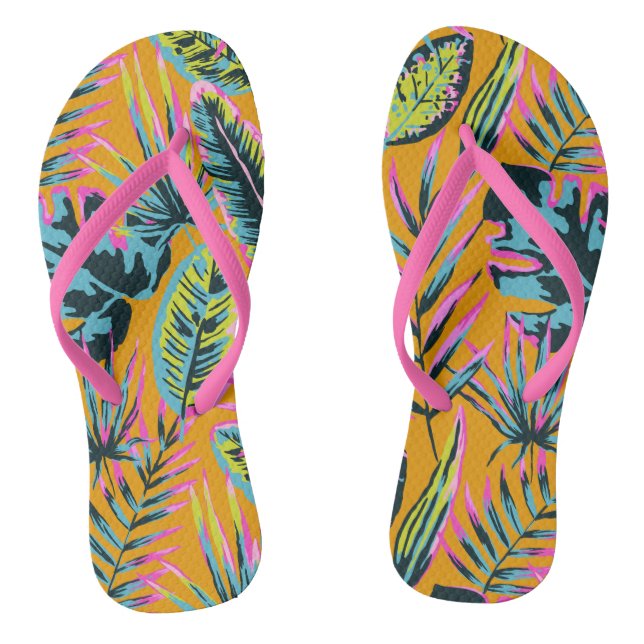 Chinelos Folhas Tropicais Havaianas E Plantas Padrão-Impres (Pé da cama)