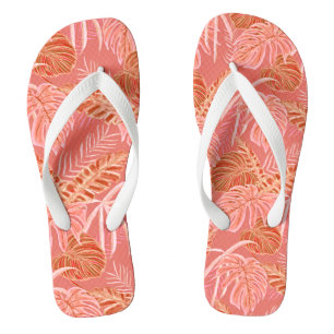 Chinelos Folhas Tropicais Rosa Coral