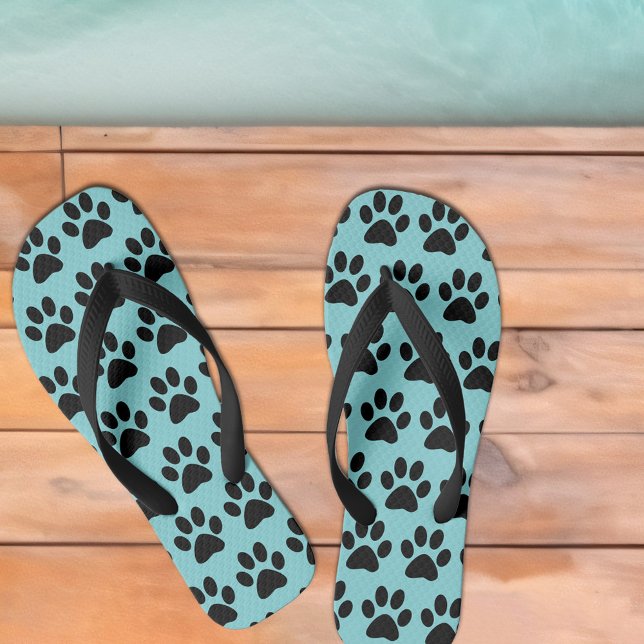 Chinelos Gafanhoto preto bonito pinta padrão divertimento T (Cute Black Dog Paw Prints Pattern Fun Teal Modern Flip Flops)
