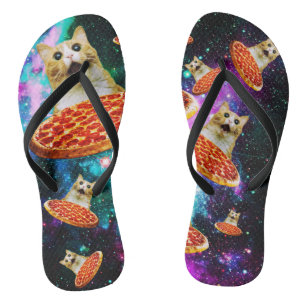 Chinelos Gato de pizza espacial engraçado
