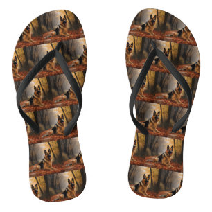 Chinelos German shepherd no outono Folhas caem inspiração