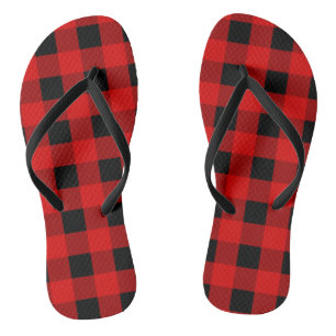 Chinelos Gingham de Feriado de Xadrez de Buffalo Vermelho e