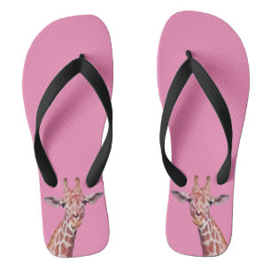 Chinelos Girafa africana divertida, com aquarela rosa