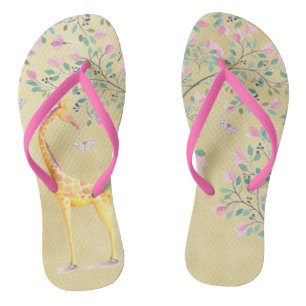 Chinelos Girafa em aquarela Borboletas e Flor