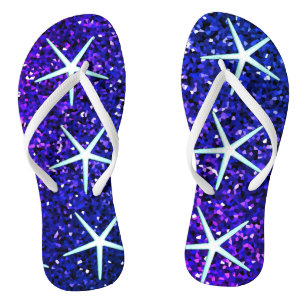 Chinelos Glittery Blue Ombre Sparkle Padrões de Starfish Fr