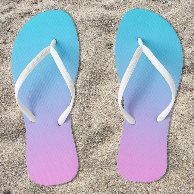 Chinelos Gradiente Azul Aqua Rosa (Aqua Blue to Pink Ombre Flip Flops for Her)