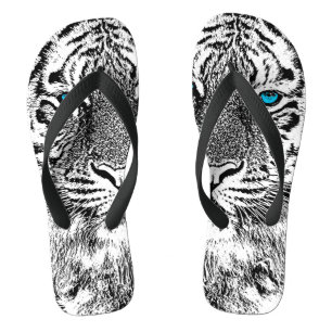 Chinelos Gráfico de Tigre Azul Preto E Branco