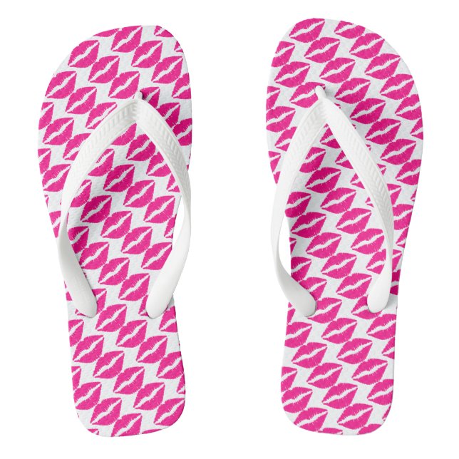 Chinelos Gravata com padrão de beijos rosa branco fofo (Pé da cama)