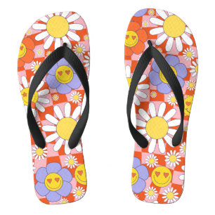 Chinelos Groovy Daisy Floral Xadrez, Y2K 90s